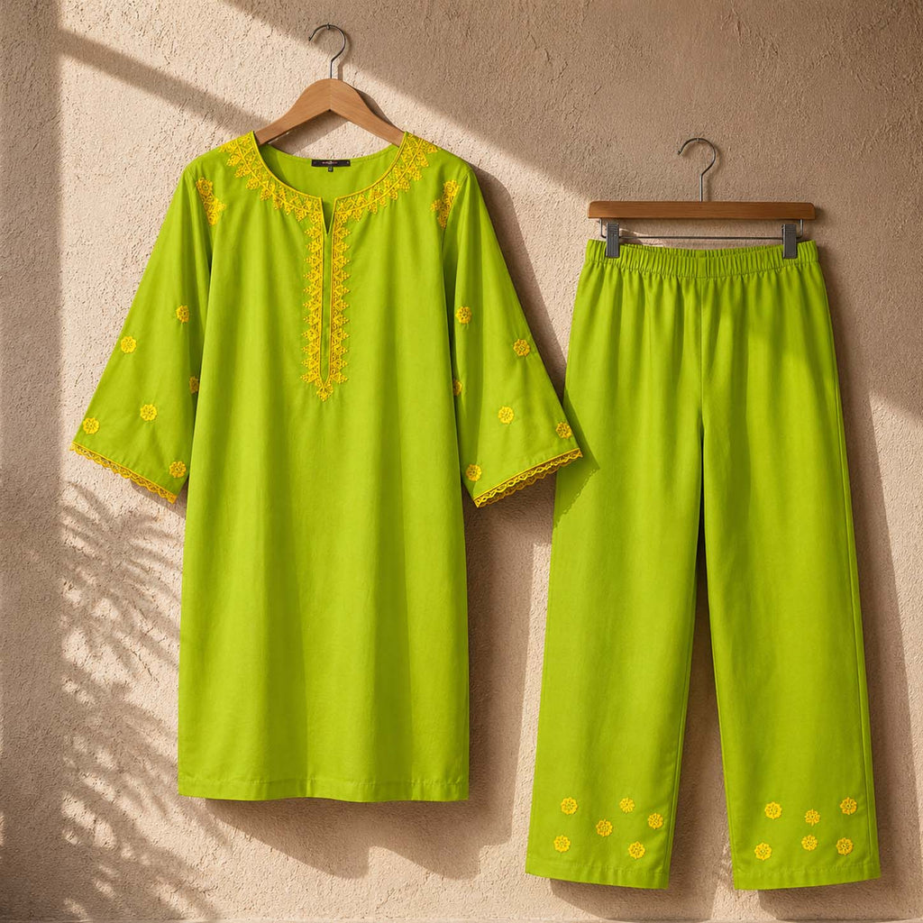 Tomato Pocket Style Thread Embroidery 2-Pcs Stiched Suit. V2