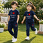 Blue I Love D+M Kids Trouser Pintex Style 2-Pcs Summer Suit. (HTS+TR)