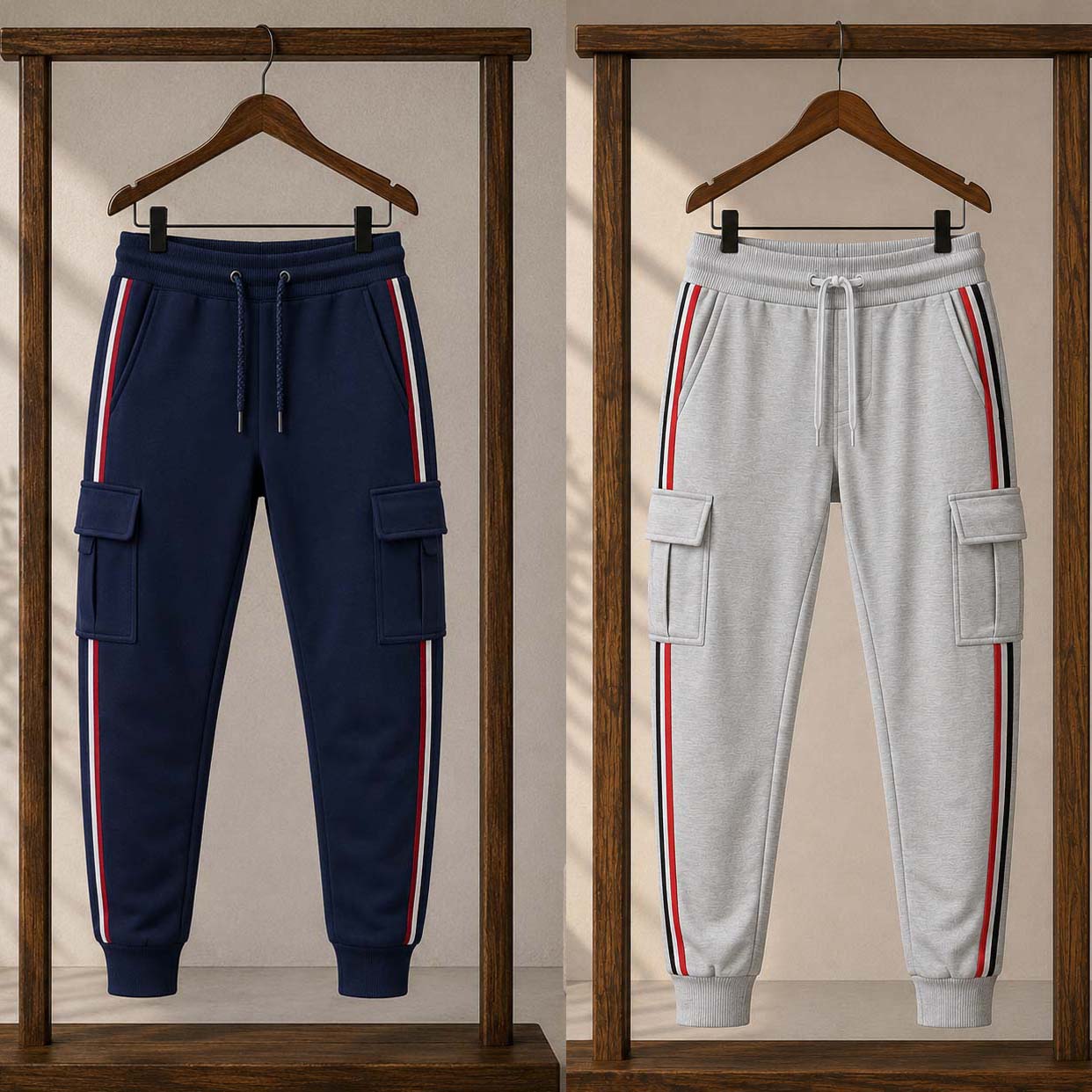 Bundle Of 2 T-Stripe Cargo Style 4-Pocket's Summer Trouser. D2 Blue+Grey Main image