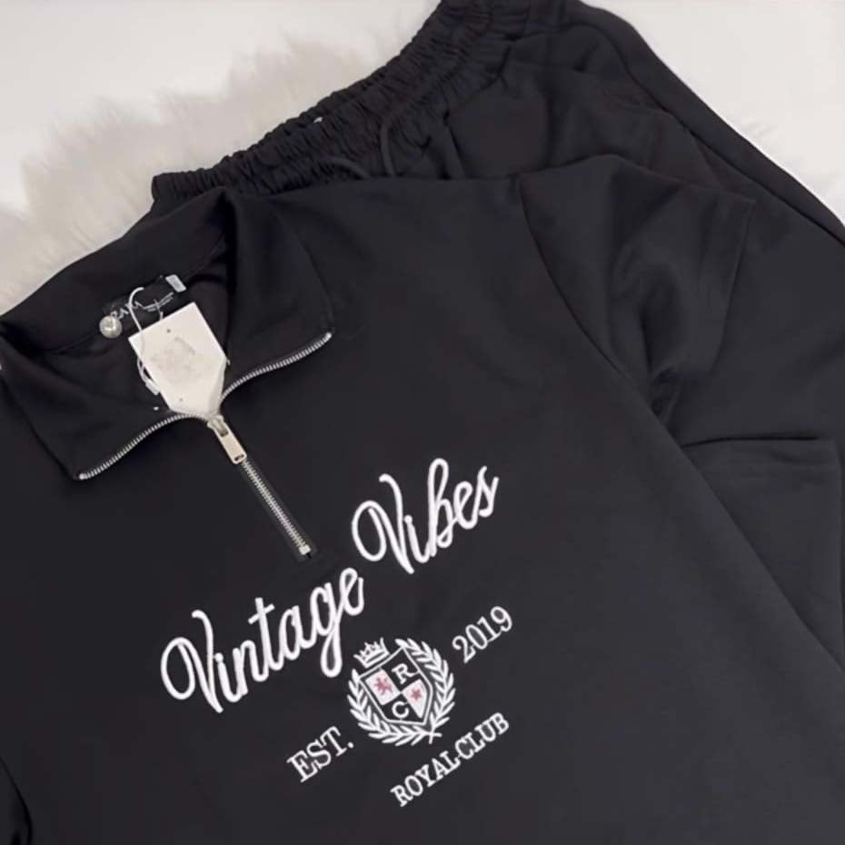 Vintage-Vibes Collar Zip Style 2-Pcs Summer Tracksuit For Her. WSTS-09 Secondary image