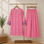 Trendy Neck Peach Contrast Thread Embroidery Style Long 2-Pcs Stiched Suit. V2