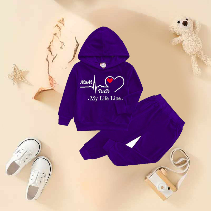 MD Lifeline Printed Velvet Pull-Over Hoodie Style 2-Pcs Winter For Kids. Main image