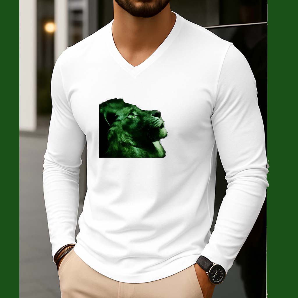 White Lion Printed V-Neck Full Sleeve Azadi Tshirt. D-48 Main image