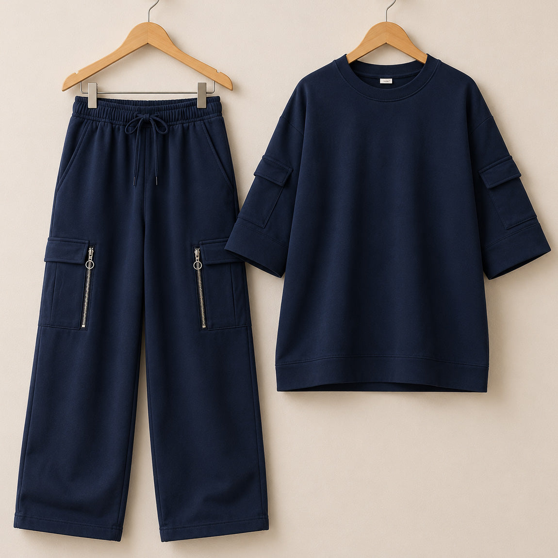 Drop-Shoulder 6-Pocket Cargo Zipper Style Western 2-Pcs Summer Tracksuit For Her. WSTS-07 V3