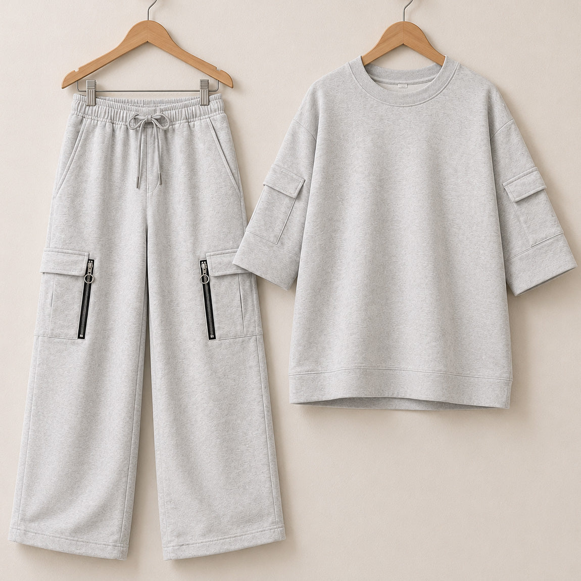 Drop-Shoulder 6-Pocket Cargo Zipper Style Western 2-Pcs Summer Tracksuit For Her. WSTS-07 V3 Main image
