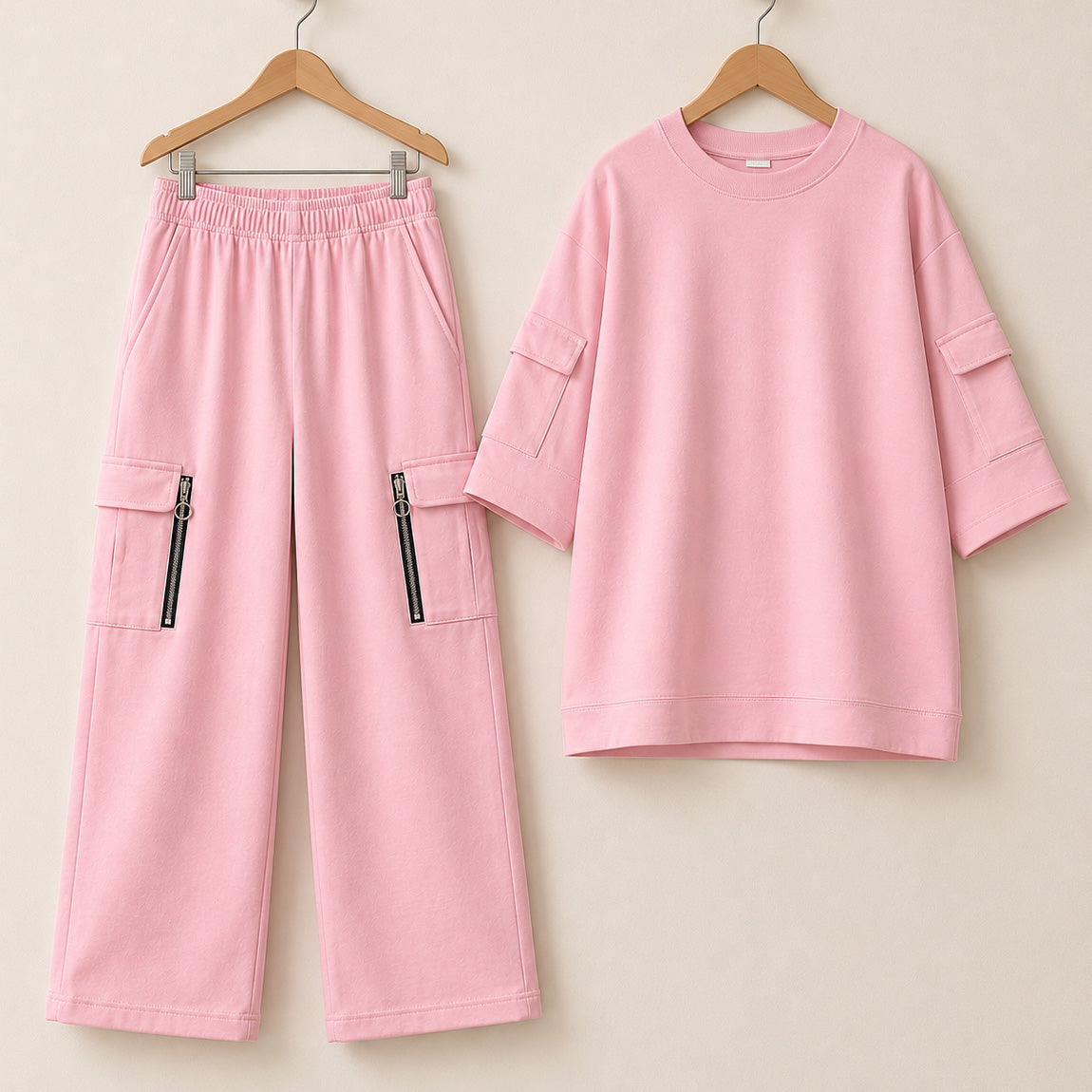 Drop-Shoulder 6-Pocket Cargo Zipper Style Western 2-Pcs Summer Tracksuit For Her. WSTS-07 V3