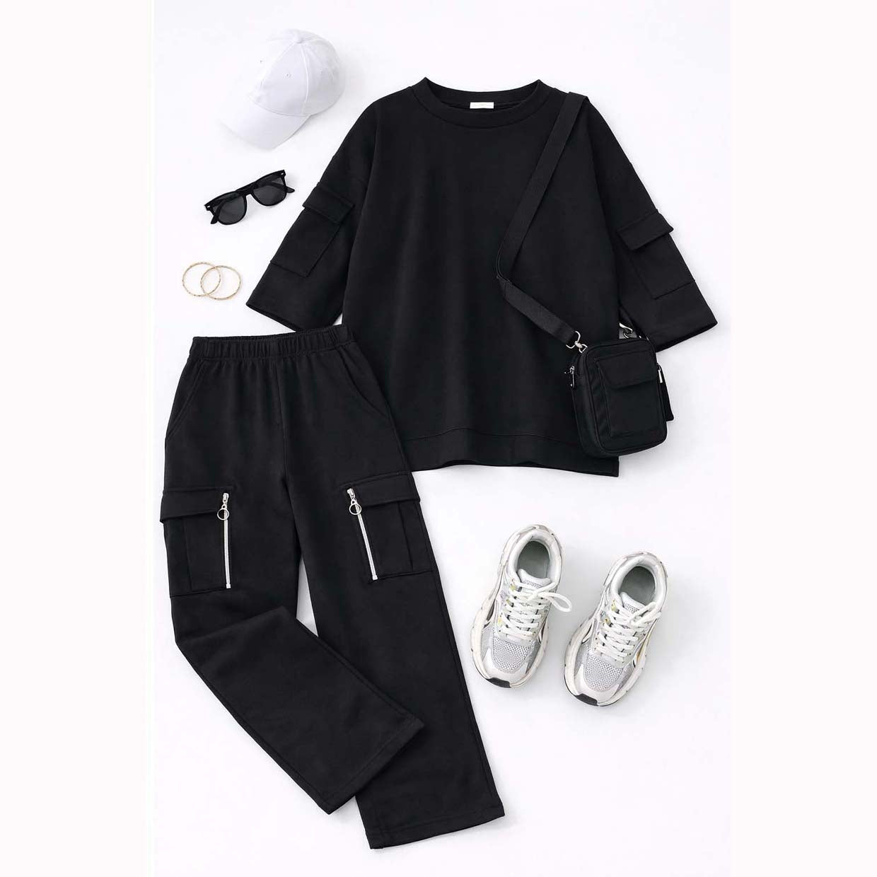 Drop-Shoulder 6-Pocket Cargo Zipper Style Western 2-Pcs Summer Tracksuit For Her. WSTS-07 V2