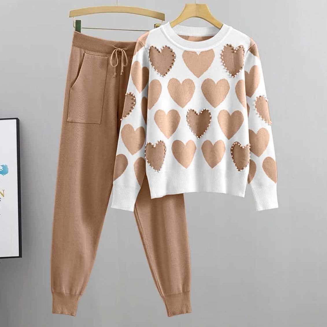 Heart Printed Pearls Work Premium Quality Winter 2-Pcs Tracksuit For Her. WWTS-10 Main image