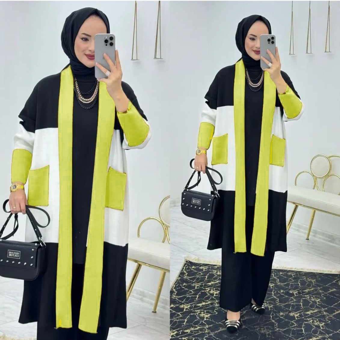 Turkish Patch-Work Gown Style 3-Pcs Winter Co-Ord Set. WWTS-11 Main image