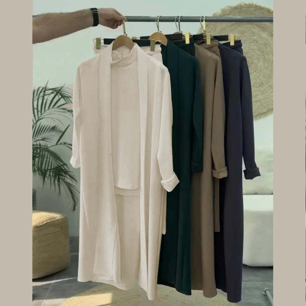 Long Gown Style 3-Pcs Winter Co-Ord Suit. WWTS-13