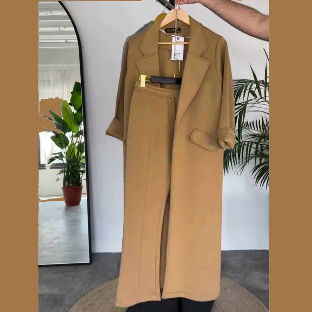 Long Trench Coat Style 2-Pcs Winter Co-Ord Set. WWTS-08