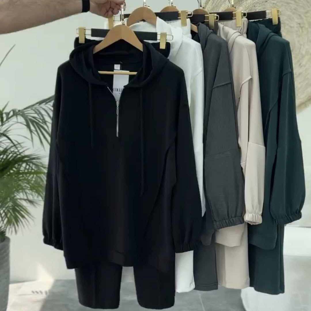Drop-Shoulder Short Zip Hoodie Style Premium Quality Winter 2-Pcs Tracksuit For Her. WWTS-09 Secondary image